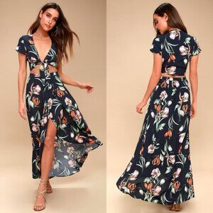 Lulus | Magdalena Navy Blue Floral Print Two-Piece Maxi Dress